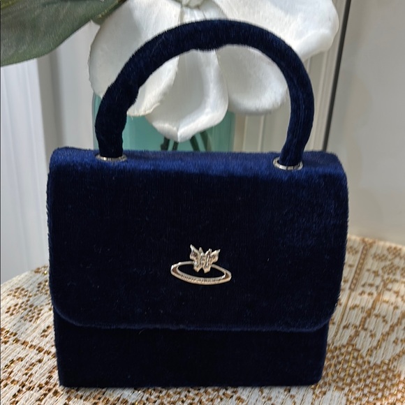 Luxurious Blue Mini Bag with Silver Embellishment - Picture 1 of 10